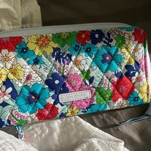Vera Bradley Pink Blue Green Floral Quilted Zip Wallet